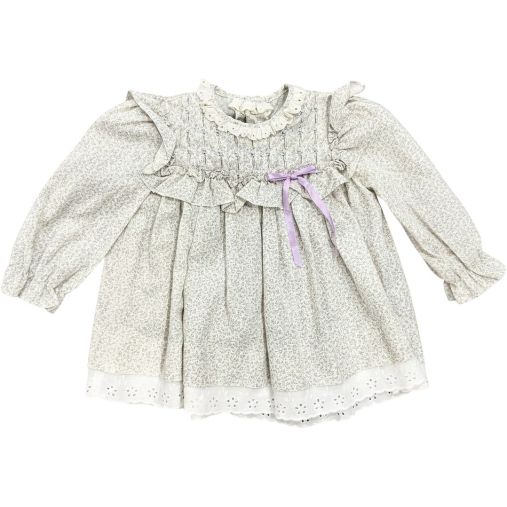 Vintage Polly Flinders Hand Smocked Floral Toddler Dress Size 3 Eyelet Ruffle